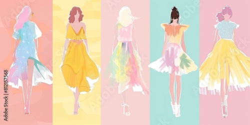 Fashion models in colorful dresses