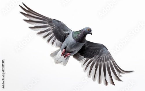 Pigeon in Flight Against Clean White © PNG 