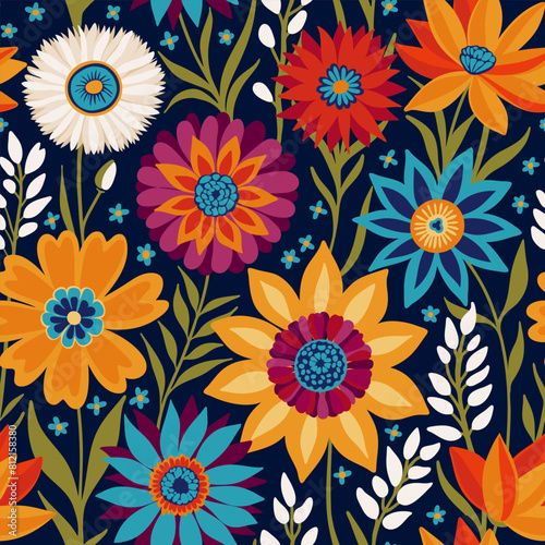Floral Seamless Random Pattern with Coloful Fantasy Flowers in Bohemian style  Vibrant Background  Great for Textiles  Surfaces  Wallpapers  Wrapping Paper  Fabrics  Decor Ornament.