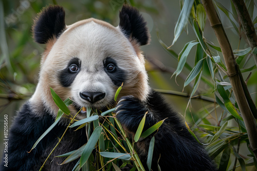 Close-up of a panda bear eating bamboo