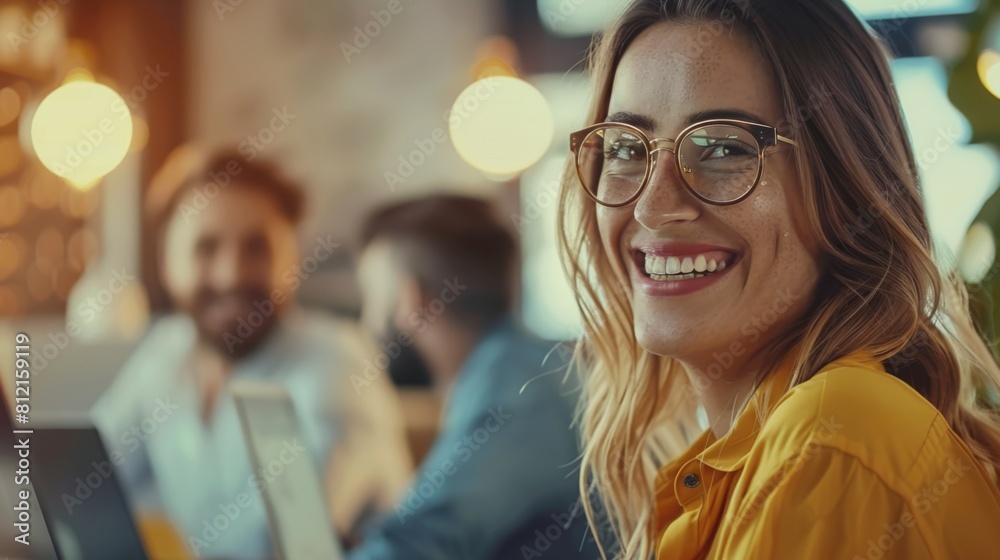 Smiling Woman in Office Setting Smiling Woman in Office Setting