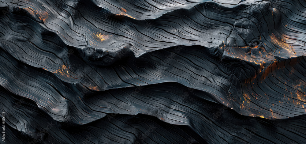 Obraz premium rich black wood textures with deep orange curves, abstract design