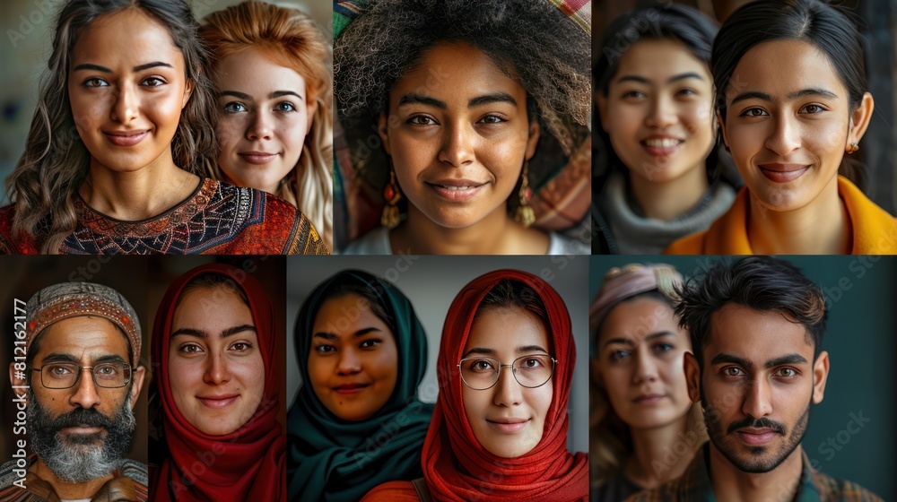 Joyful Multiethnic Group of People Smiling for the Camera: A Collage of Multicultural and Multi-Aged Generations