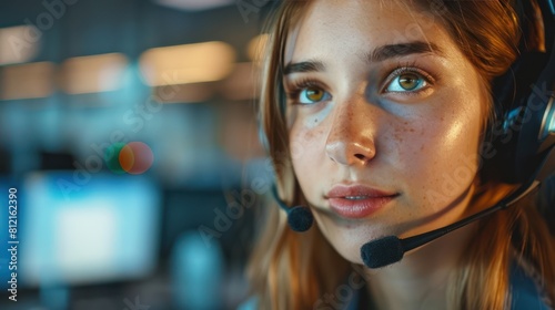 Telemarketing Pro: Close-Up of Young Woman in Call Center Company Working as a Telemarketer