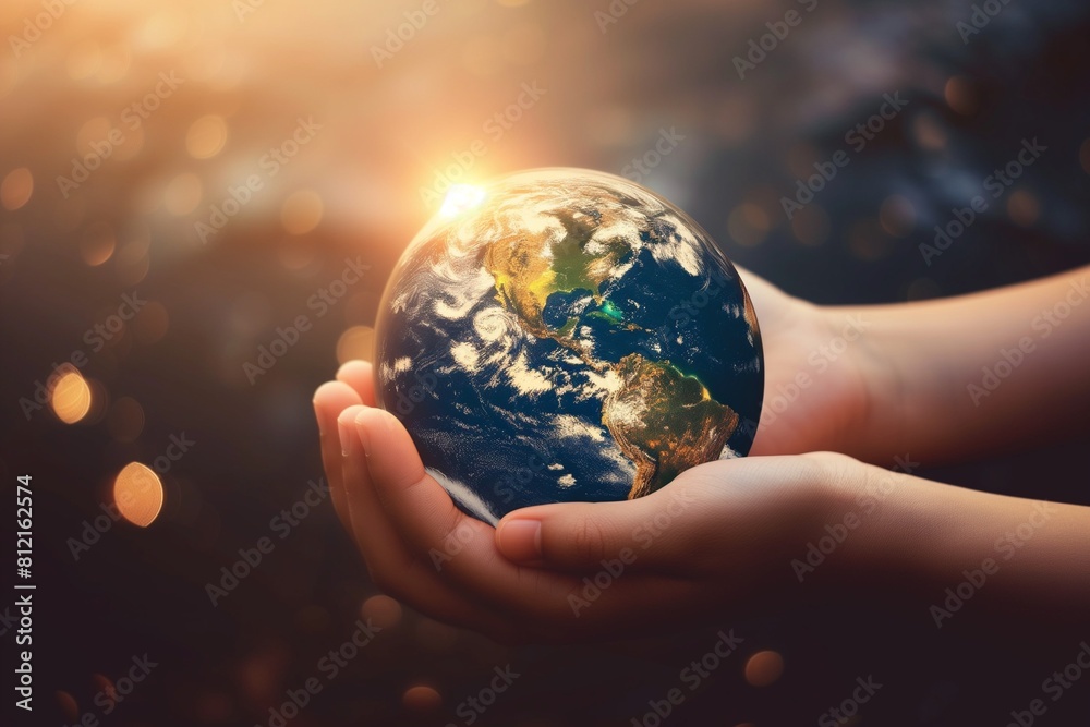 Hands Holding Earth Globe in Nature Setting Hands Holding Earth Globe in Nature Setting