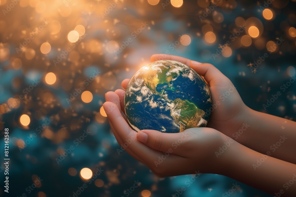 Hands Holding Earth Globe in Nature Setting Hands Holding Earth Globe in Nature Setting