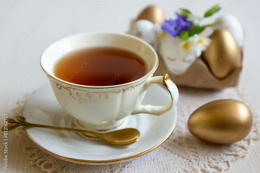 Easter eggs, spring flowers and hot tea, a great holiday. Easter eggs, spring flowers and hot tea, a great holiday.
