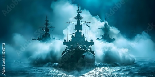 Engagement of Military Warships, Fighter Jets, Tanks, and Artillery in Combat Operations. Concept Military Warships, Fighter Jets, Tanks, Artillery, Combat Operations