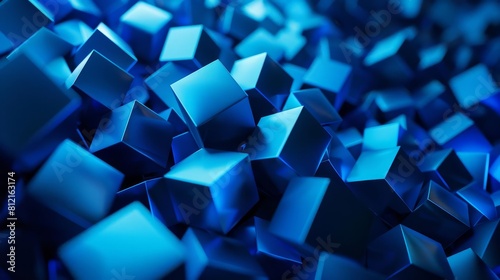 abstract blue geometric shapes on dark background futuristic 3d design 3d render photo