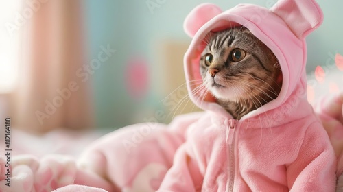 adorable cat wearing pink anime onesie costume cute feline fashion portrait photo