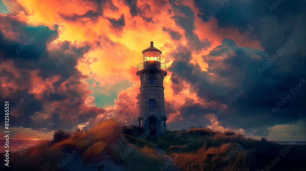 sunset over the lighthouse 