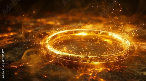 ancient golden ring emanating magical energy mystical fantasy 3d illustration