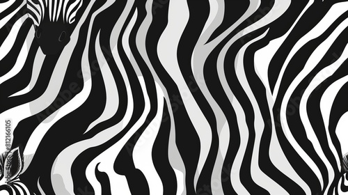 Black and white vector pattern in the style of Zebra stripes Abstract lines and simple shapes in a fluid design with a seamless texture and monochrome color scheme with high contra