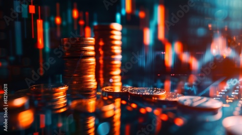 Stock funding or money saving graph with coins. Background for business ideas and design. Chart for financial investment concept