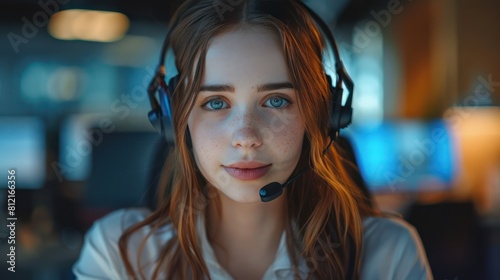 Customer Service Pro: Attractive Woman Assisting on Hotline Support in Call Center