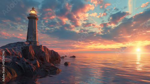 lighthouse at sunset and beautiful view 