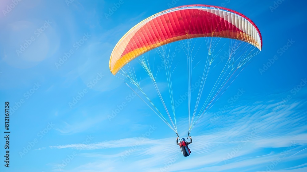 Obraz premium Paraglider Soaring Through Vibrant Blue Sky Feeling of Freedom and