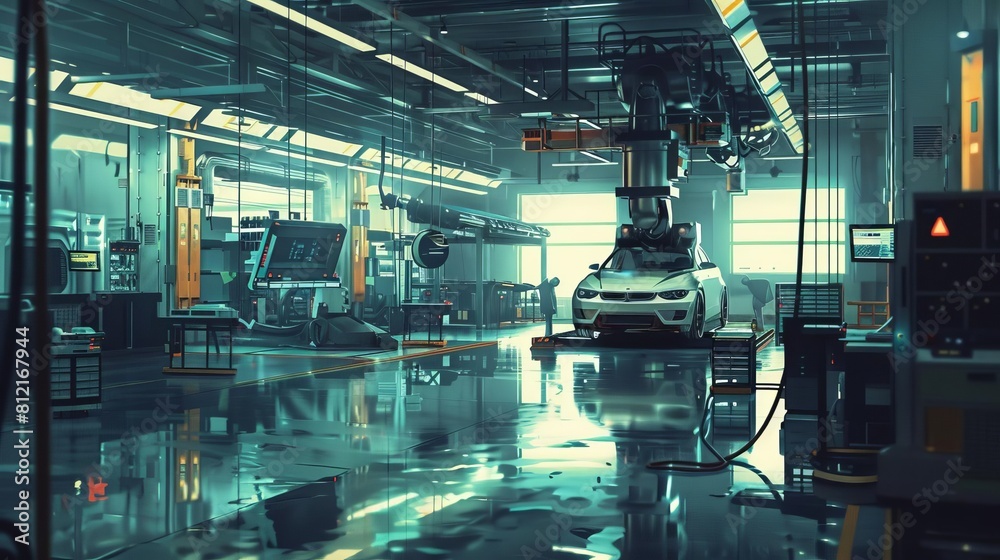 automated car manufacturing with robotic assembly line in hightech factory industrial automation digital painting automated car manufacturing with robotic assembly line in hightech factory industrial automation digital painting