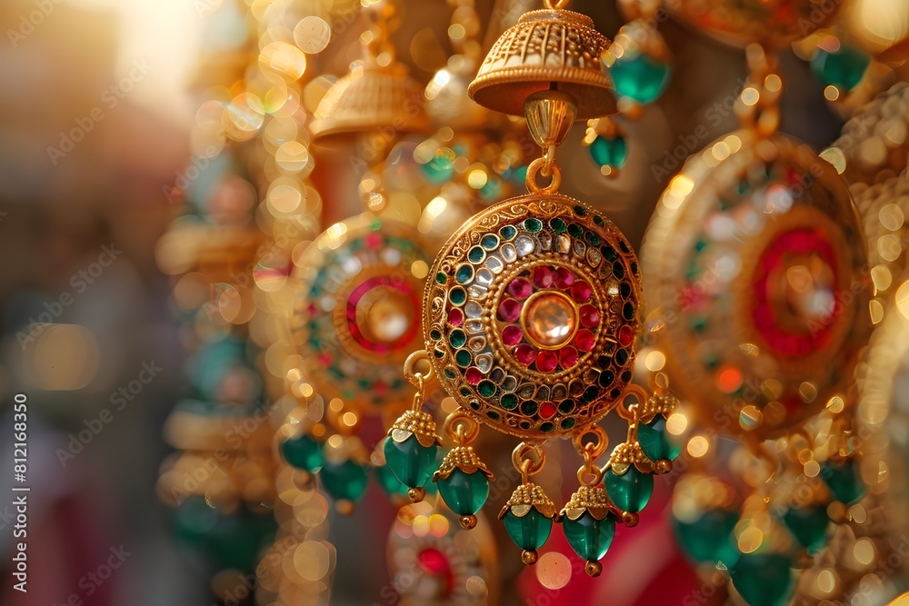 Exquisite Traditional Indian Jewelry with Intricate Craftsmanship Highlighted by Natural Sunlight
