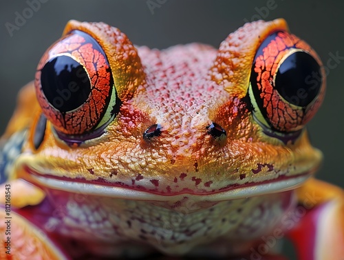 Striking Close Up of a Vivid and Textured Frog s Bulging Eyes Revealing Fascinating Amphibian Characteristics photo