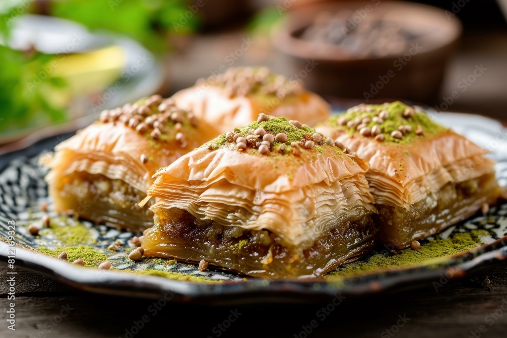 Decadent Baklava arabian dessert. Sweet sugar food. Generate Ai Decadent Baklava arabian dessert. Sweet sugar food. Generate Ai