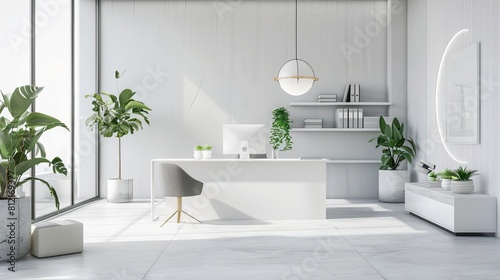 bright and airy modern office interior with white walls natural light and minimalist desk 3d rendering