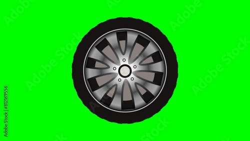 Image of animated rotating car wheels with transparent background. 4K Video Recording. Car Wheel Spin.
