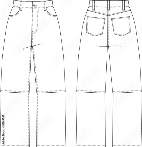 mid rise mid waist high rise high waist straight mom jean denim pant trouser template technical drawing flat sketch cad mockup fashion woman design style model
