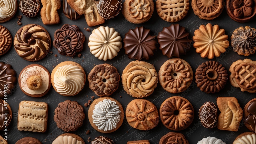 Assorted cookies and biscuits on a dark background. Assorted cookies and biscuits on a dark background.