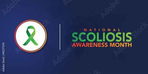 scoliosis awareness month design template for celebration. scoliosis awareness month green ribbon. green ribbon design illustration. it is an abnormal lateral curvature of the spine. It is most often