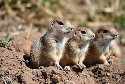 Prairie dogs, genus Cynomys outdoors in nature background, Ai generated