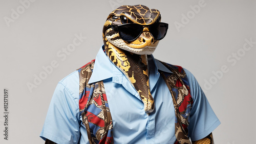 snake wearing sunglasses and hawaii t-shirt