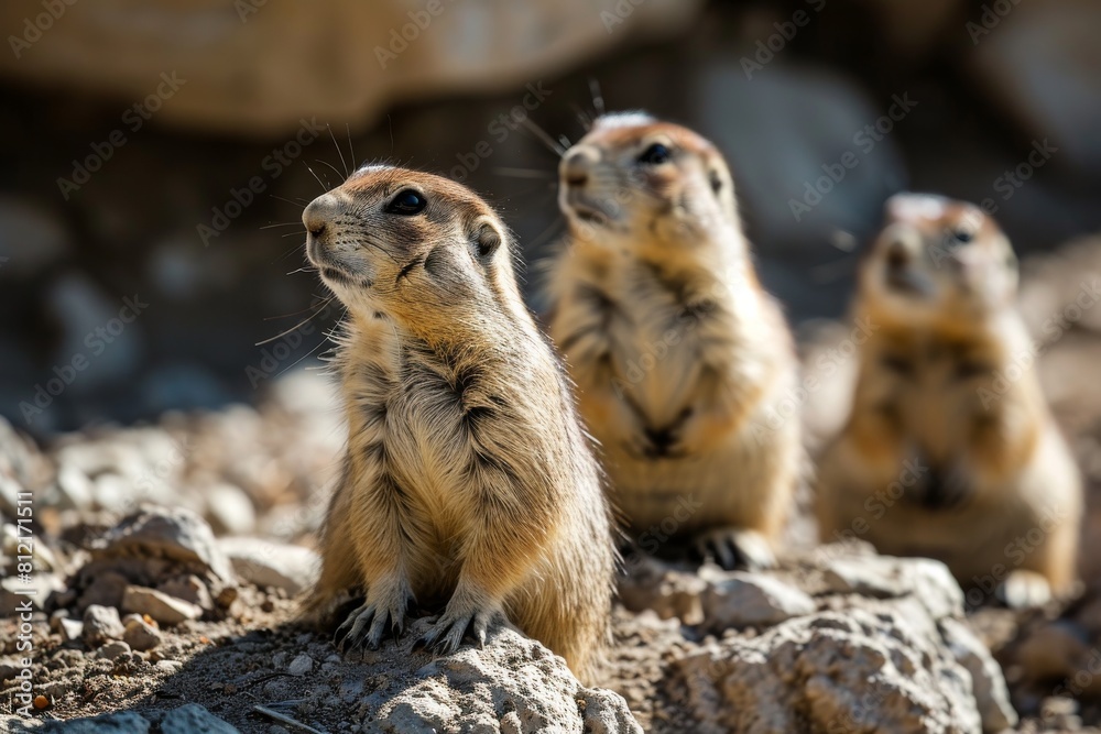 Fototapeta premium Prairie dogs, genus Cynomys outdoors in nature background, Ai generated