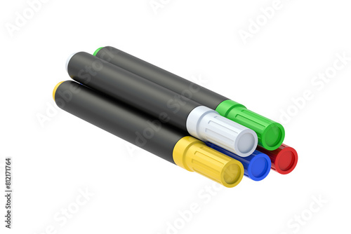 Stack of felt pens isolated on white background. 3d render