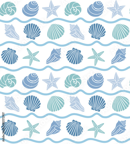 Coastal pattern repeat pattern seashells pattern beach starfish print design vector file
