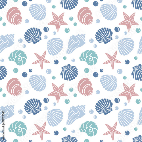 Coastal pattern repeat pattern seashells pattern beach starfish print design vector file