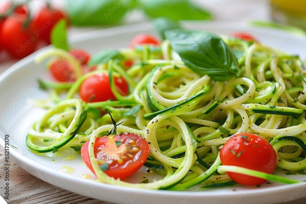 Gluten Free zucchini noodles with cherry tomatoes and basil Gluten Free zucchini noodles with cherry tomatoes and basil
