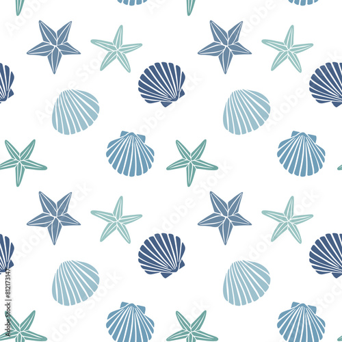 Coastal pattern repeat pattern seashells pattern beach starfish print design vector file