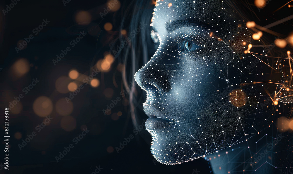 Ethereal AI Portrait: Luminous Female Face Melding with Sci-Fi Data Network, Futuristic Concept of Human-Machine Symbiosis and Technological Singularity Ethereal AI Portrait: Luminous Female Face Melding with Sci-Fi Data Network, Futuristic Concept of Human-Machine Symbiosis and Technological Singularity
