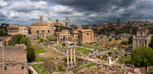 Obraz na płótnie Roman Forum from Palatine Hill with dramatic Sky, Panorama, Rome, Italy