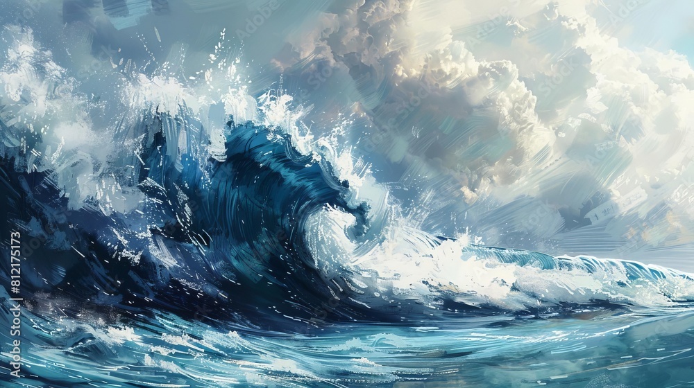 deluge massive wave crashing onto shore biblical scene illustration deluge massive wave crashing onto shore biblical scene illustration