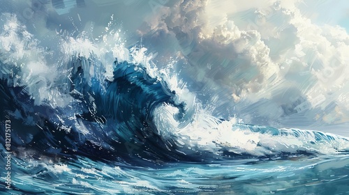 deluge massive wave crashing onto shore biblical scene illustration photo
