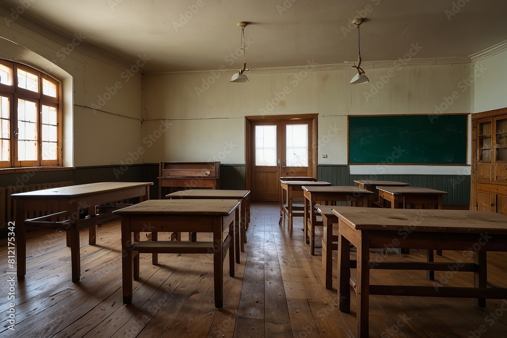 interior of a traditional school classroom with wooden floor and furniture interior of a traditional school classroom with wooden floor and furniture