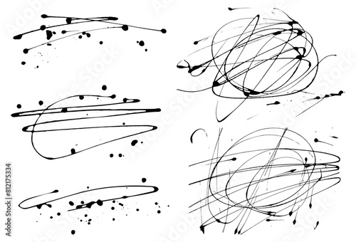 Hand drawn scribble line shapes, set. Doodle scribble brush stroke. Vector illustration