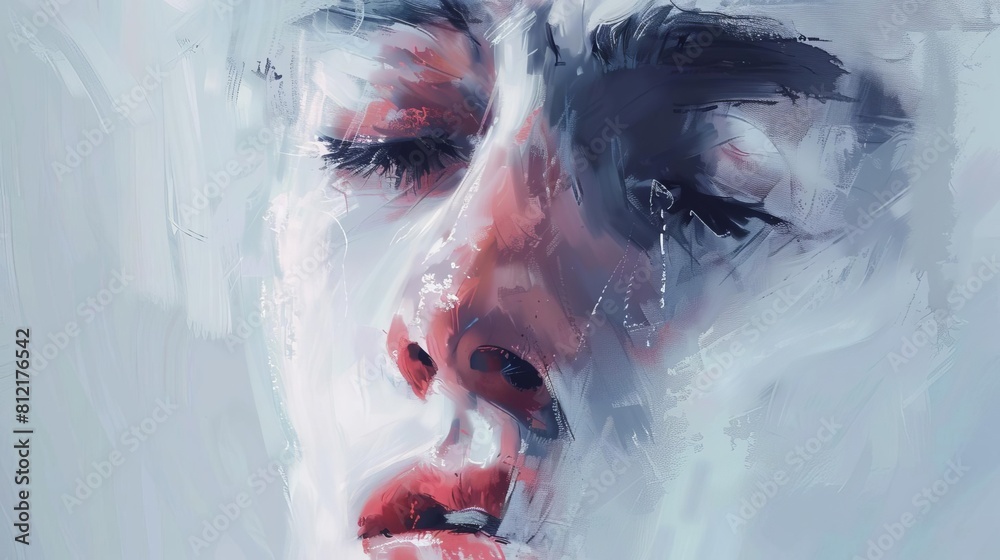 Fototapeta premium emotional portrait of person crying on white background digital painting