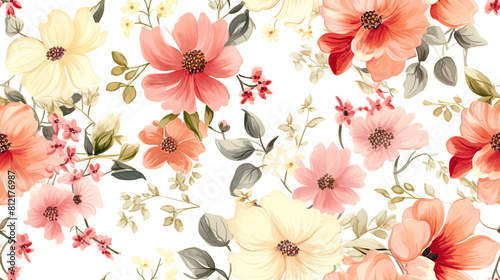Seamless floral pattern with  watercolor flowers on summer background, watercolor illustration. Template design for textiles, interior, clothes, wallpaper