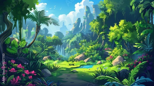 enchanting fantasy landscape with lush vegetation and whimsical elements game art digital painting photo