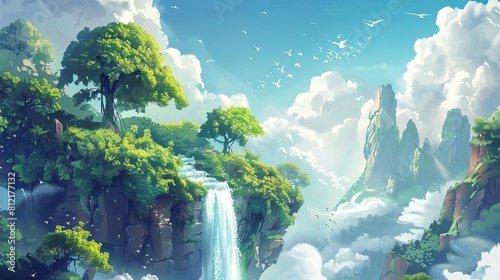 enchanting fantasy landscape with lush vegetation and whimsical elements game art digital painting