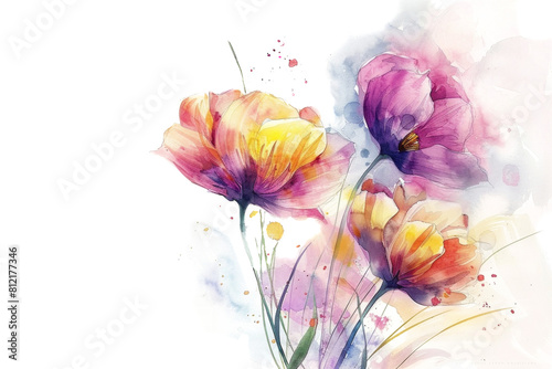 Watercolor flowers isolated on transparent background 