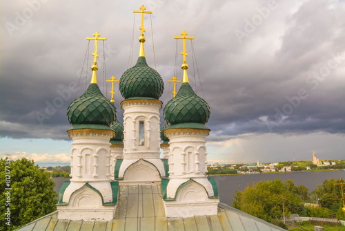 Domes and crosses over the ancient temple in Kostroma